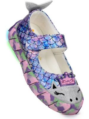 Kiko Kids Zubin Deniz Kızı Cırtlı Işıklı Kız Bebek Babet Ayakkabı