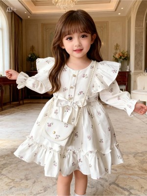 Lunas Tekstil Pamuklu Çantalı Kabarık Elbise