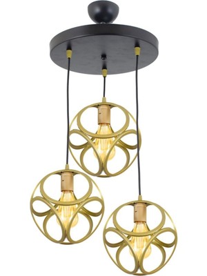 Normadia Şık Gold Üçlü Modern Çemberli Sarkıt Avize, Ev ve Ofis Dekoru