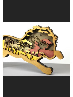 GHY Ahşap Dekoratif 3D Hayvan Figürlü Masa Süsü Biblo (Aslan)