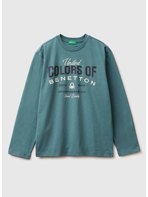 Benetton Baskılı Gri - Yeşil Erkek Çocuk T-Shirt 3ATNC10QU