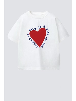Monila Kız Çocuk Kalp Baskılı Pamuklu T-Shirt