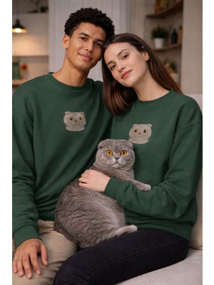 Muhtar Store Scottish Fold Kedi Desenli Sevgili Sweatshirt – Unisex Çift Kombini
