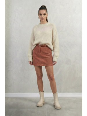 Stella Pulvis Kahverengi Fitilli Kadife 5 Cepli Mini Etek