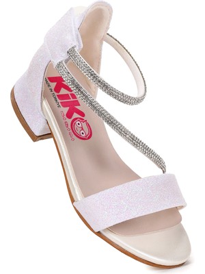 Kiko Kids Yada Kum Simli Kız Bebek 2 cm Topuklu Sandalet Abiye Ayakkabı