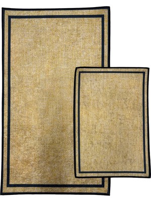 Kilim Home Punto Jüt Görünümlü Siyah Çizgi Dijital Baskı Yıkanan Kaymaz Ikili Banyo Paspas Takımı 40X60 60X100