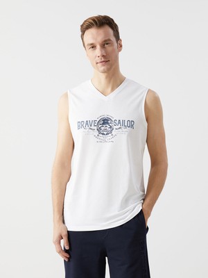 Lc Waikiki Yeni Sezon V Yaka Baskılı Erkek Kolsuz Tişört