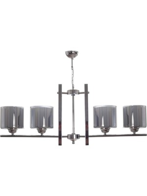 Normadia Modern Krom Çift Camlı 4'lü Sıralı Yemek Masası ve Avize Seti