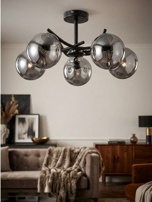 Normadia Modern 5'li Füme Glop Camlı Plafonyer Avize Seti