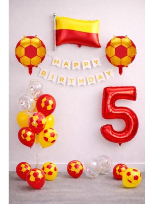 Patladı Gitti Sarı Kırmızı Futbol Temalı 5 Yaş Doğum Günü Balon Seti