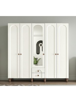Comiet Soprano 5 Kapak Ayaklı Tasarım Aynalı Country Mdf Gardırop