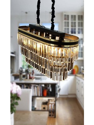 Normadia Şeritli 70X30 cm Kristal Taşlı Lüks Avize, Şık ve Parlak Aydınlatma