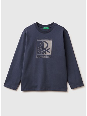 Benetton Baskılı Koyu Gri Erkek Çocuk T-Shirt 3ATNC10QU
