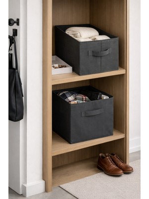 HomyJRs Homyjr’s 2’li Dikdörtgen Kapaksız Organizer Seti (Dolap Içi & Raf Düzenleyici) - Siyah