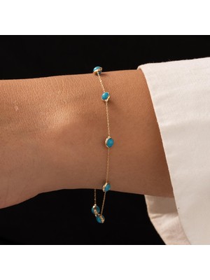 Hakan Mücevherat Firuze Taşlı Minimal 14 Ayar Altın Bileklik