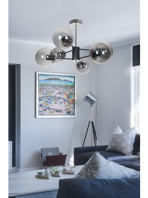 Normadia Modern Siyah Krom Füme Camlı 6'lı Avize, Şık ve Zarif Tasarım