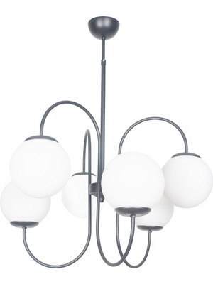 Normadia Şık Siyah Modern Sarkıt Avize, Beyaz Cam Detaylar, 6'lı Set