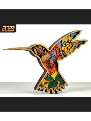 GHY Ahşap Dekoratif 3D Sinek Kuşu Figürlü Masa Süsü Biblo