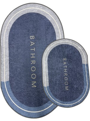 Kilim Home Punto Kaymaz Modern Oval Şık Mavi Tonlar, Yumuşak ve Yıkanan Ikili Banyo Paspas Takımı, 40X60 60X100