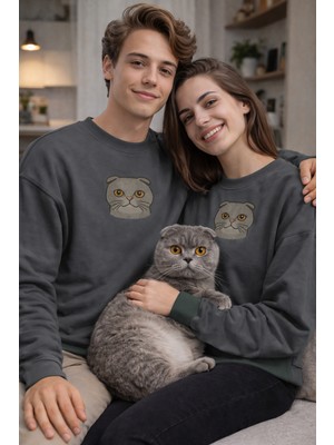 Muhtar Store Scottish Fold Kedi Desenli Sevgili Sweatshirt – Unisex Çift Kombini