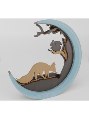 GHY Ahşap Dekoratif 3D Tilki ve Sincap Figürlü Masa Süsü