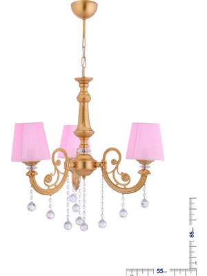 Normadia 3'lü Pembe Şapkali Lüks Avize, Gold Renk, Zarif ve Şık Aydınlatma