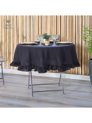DNC Hometex Premium Keten Siyah Fırfırlı Masa Örtüsü