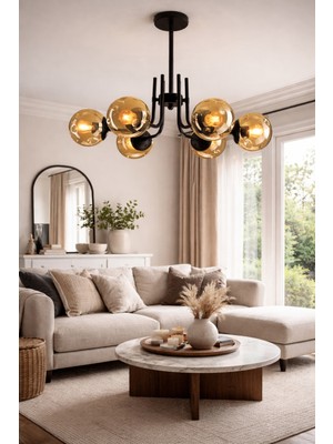 Normadia Modern Beyaz Kapalı Camlı Siyah Kasa Altılı Salon Oturma Takımı