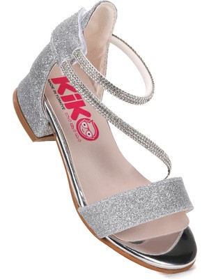 Kiko Kids Yada Kum Simli Kız Bebek 2 cm Topuklu Sandalet Abiye Ayakkabı