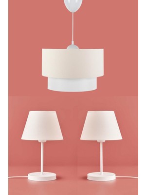 Normadia Şık Beyaz Üçlü Avize Seti Krem Kumaş AAG-1922