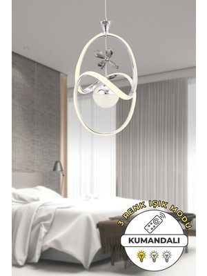 Normadia Modern Krom Kaplama Sarkıt LED Avize, 3 Renk Işık, Kumandalı, Salon Dekoru
