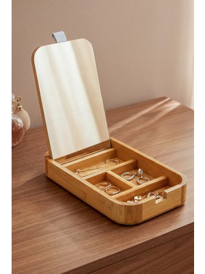 Digithome Bambu Aynalı Bölmeli Makyaj Takı Organizeri – 7B242 K/9