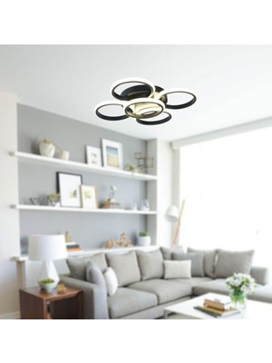 Normadia Yuvarlak Siyah LED Avize, Sarı Işık, 5'li Set, Modern Tasarım