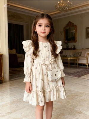 Lunas Tekstil Pamuklu Çantalı Kabarık Elbise