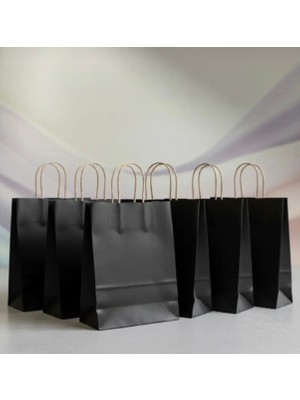 Aybaş Kağıtçılık 1.Kalite 25x31 Cm Büyük Boy ( 25 Adet ) Siyah Renkli Kraft Kağıt Çanta,Hediye Paketi, Hediye Poşeti