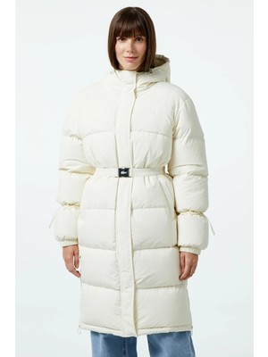 Lacoste Womens Down Fill Jacket Sabit Kapüşonlu Kaz Tüyü Kadın Parka Krem