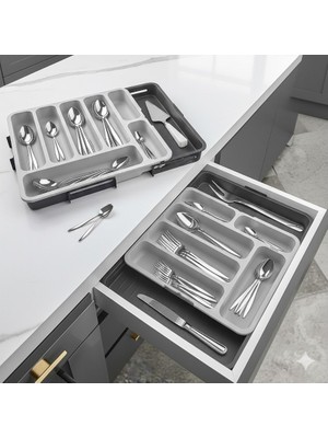 Deyhome Handy Çekmece Içi Kaşıklık Organizer Çift Taraflı Uzayabilen Kaşıklık Düzenleyici (34CM+55CM x 38CM)