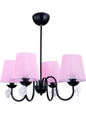 Normadia Modern 4’lü Siyah ve Pembe Avize, Şık ve Şeffaf Tasarım