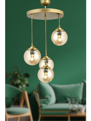 Normadia Sonsuz Sarkıt Tepsi Eskitme 4'lü Bal Glop Top Camlı Lüks Avize