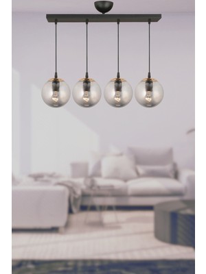 Normadia Siyah Füme Camlı 4'lü Sarkıt Avize, Modern ve Şık Tasarım