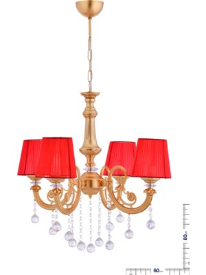 Normadia Şık Kırmızı Şapkalı Lüx Avize, Gold Renk, 4 Lü, Modern Tasarım