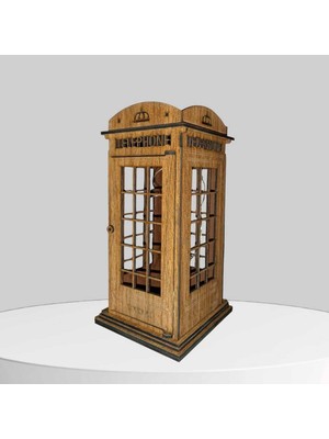 GHY Ahşap Ahşap Dekoratif Işıklı Londra Telefon Kulübesi - Mumluk, Dekoratif, Süs (Ceviz)