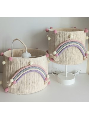 Normadia Renkli Makrome Ip Gökkuşağı Aplikeli Ponponlu Bebek ve Çocuk Odası Avize Seti