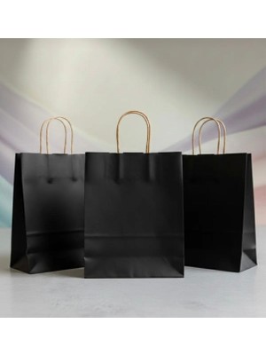 Aybaş Kağıtçılık 1.Kalite 25x31 Cm Büyük Boy ( 10 Adet ) Siyah Renkli Kraft Kağıt Çanta,Hediye Paketi, Hediye Poşeti