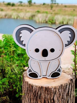 GHY Ahşap Işıklı Koala Figürü Bebek Masası Dekoru - Işıklı Koyun Detaylı Kreş Dekorasyonu