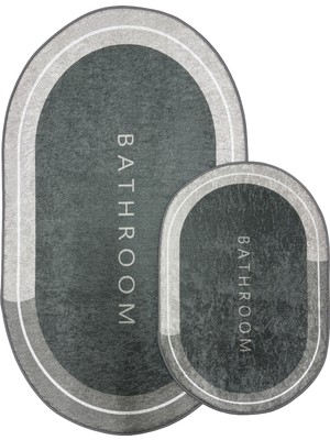 Kilim Home Punto Kaymaz Oval  Açık Gri & Gri Tonları, Yumuşak ve Yıkanan Ikili Banyo Paspas Takımı 40X60 60X100