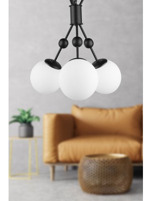 Normadia Şık 3'lü Avize Seti, Siyah ve Beyaz Cam Detaylar ile Modern Tasarım