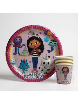 Cadde Süs Gabby's Dollhouse Temalı Tabak Bardak 8'li Set