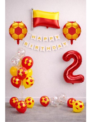 Patladı Gitti Sarı Kırmızı Futbol Temalı 2 Yaş Doğum Günü Balon Seti