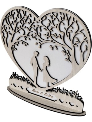 GHY Ahşap Dekoratif Kişiye Özel Sevgililer Günü Masa Süsü Hediye